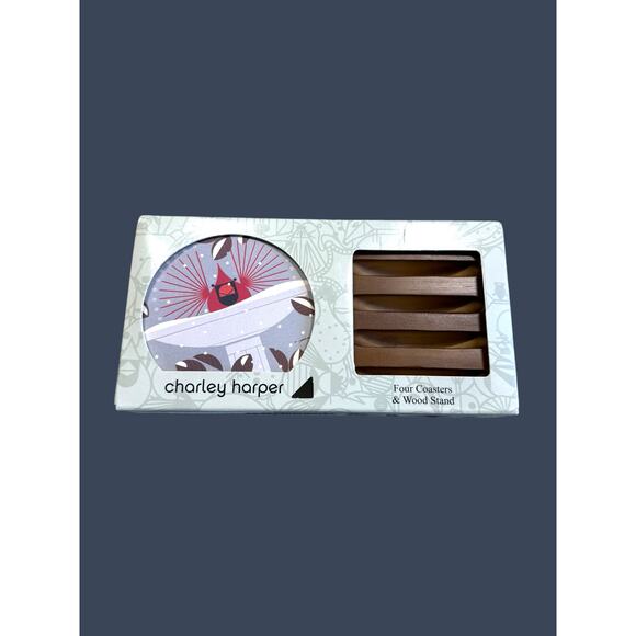Charley Harper Cardinal Stone Coasters set of 4 with wood stand NEW - Picture 3 of 13